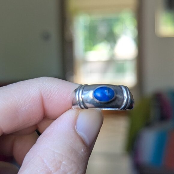 Lapis Lazuli Bezel Sterling Silver Ring Boho Chunky Thick 925 Size 9 Vintage - Picture 8 of 9